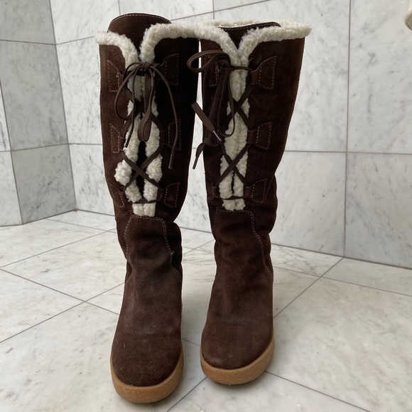 Michael Kors Wedge Boots Sherpa Lined Size 7.5 - Picture 5 of 14